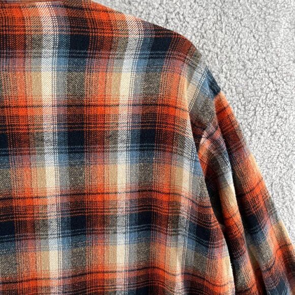 Angie Women's Flannel Top Size Small Plaid Buttoned Cropped Shacket blue orange - Picture 5 of 12
